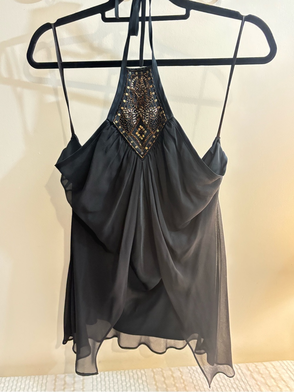 Vintage Express Black Beaded Halter-Neck Camisole
